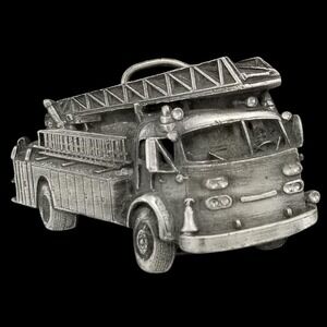 Vintage 1978 Bergamot Brass Works Fire Truck Belt Buckle | Collectible‎ Pewter